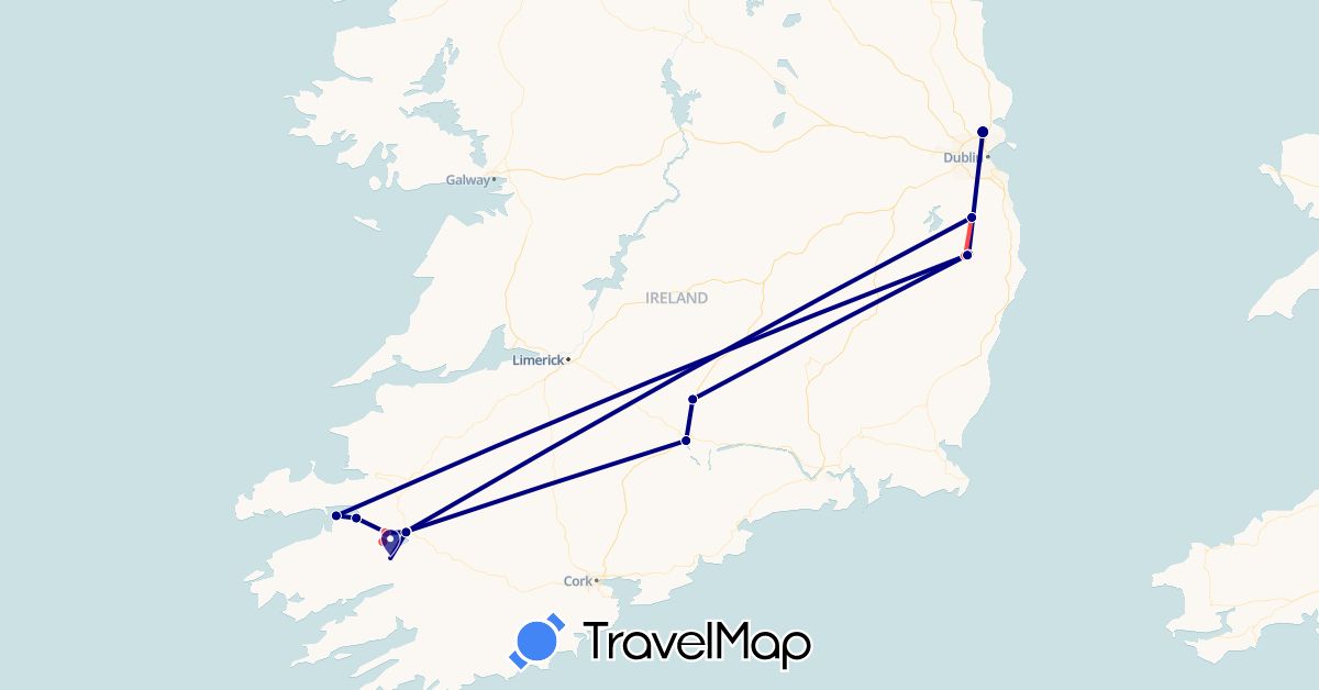 TravelMap itinerary: driving, hiking in Ireland (Europe)